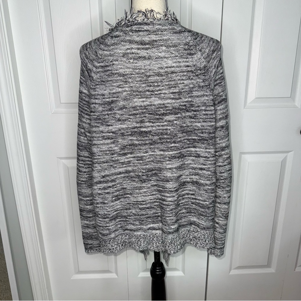 JW Boho Black and White Women's Open front fringed Cardigan size XL - Picture 3 of 5
